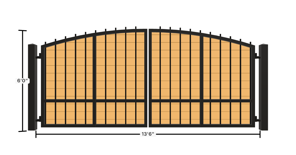 Drawing of the configured Driveway Gate, 13'6" wide × 6'0" high, with dimensions