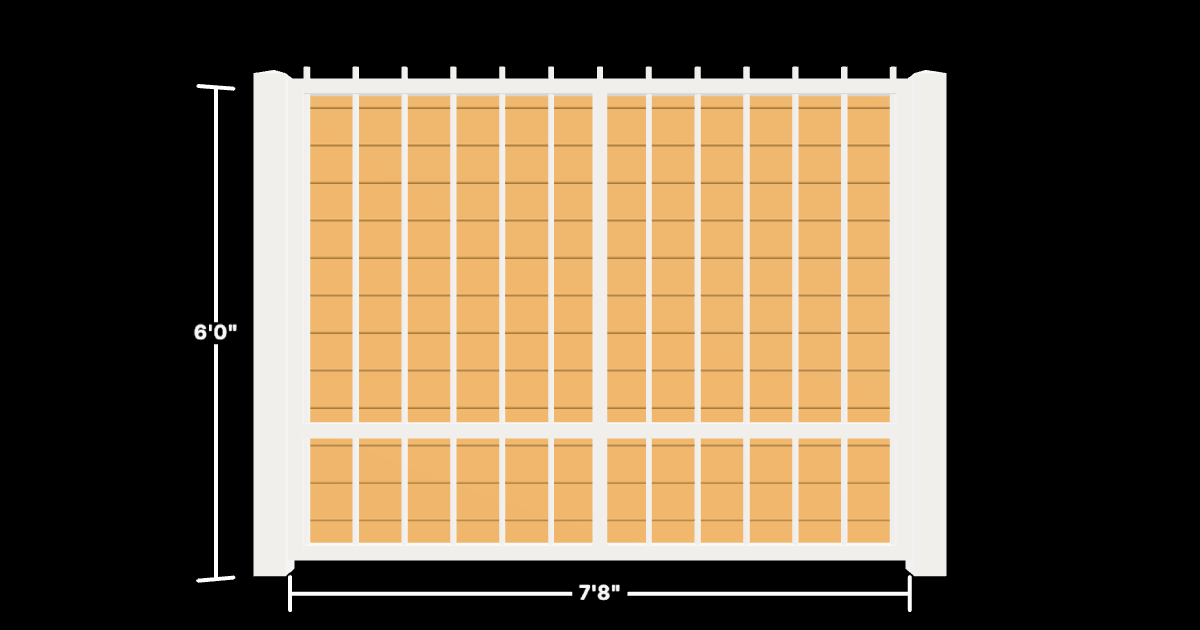 Drawing of the configured Luxury Fence Panel, 7'8" wide × 6'0" high, with dimensions