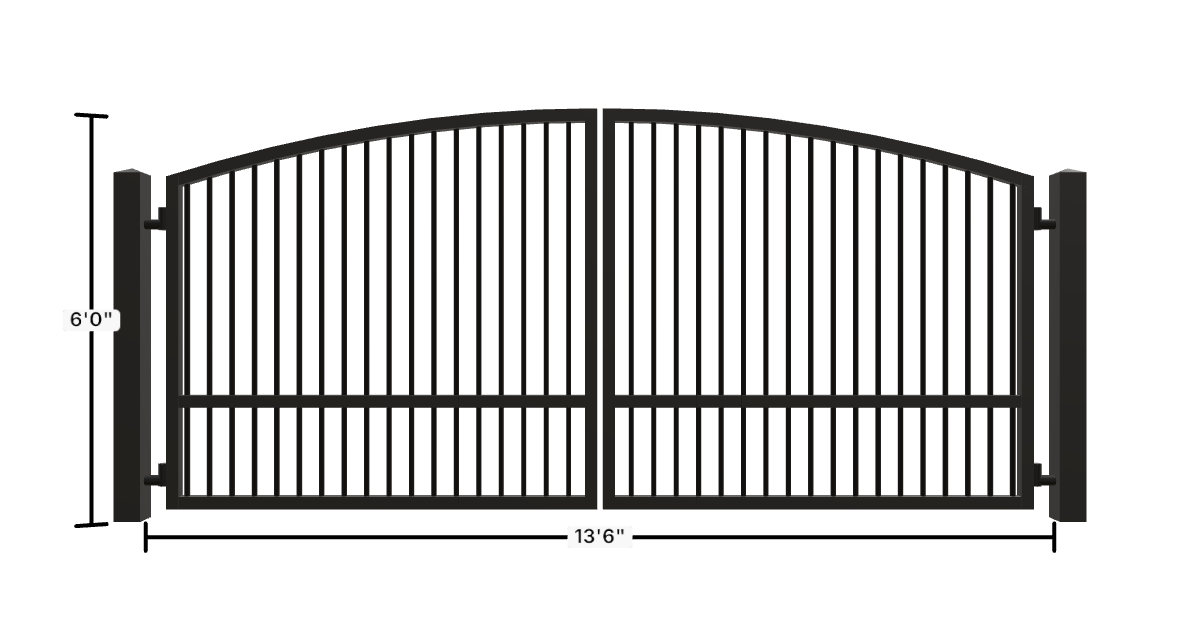 Drawing of the configured Driveway Gate, 13'6" wide × 6'0" high, with dimensions