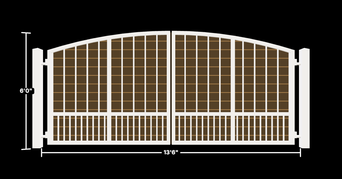 Drawing of the configured Driveway Gate, 13'6" wide × 6'0" high, with dimensions