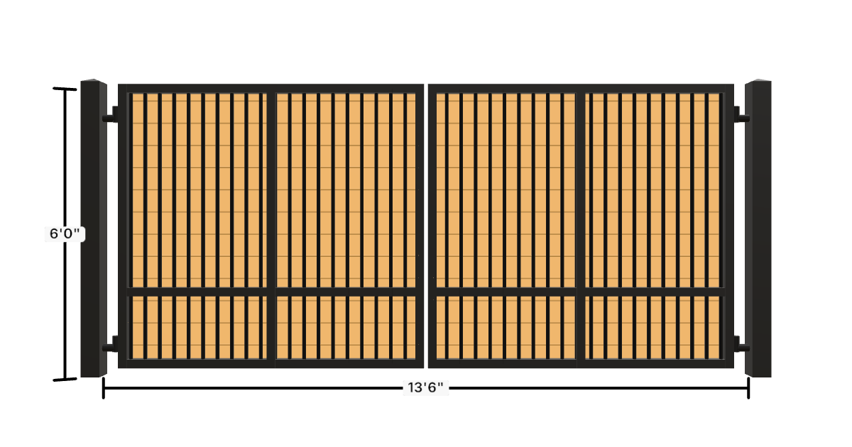 Drawing of the configured Driveway Gate, 13'6" wide × 6'0" high, with dimensions