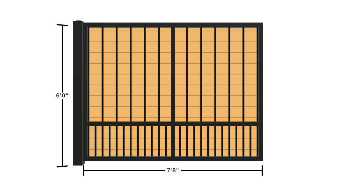 Drawing of the configured Luxury Fence Panel, 7'8" wide × 6'0" high, with dimensions