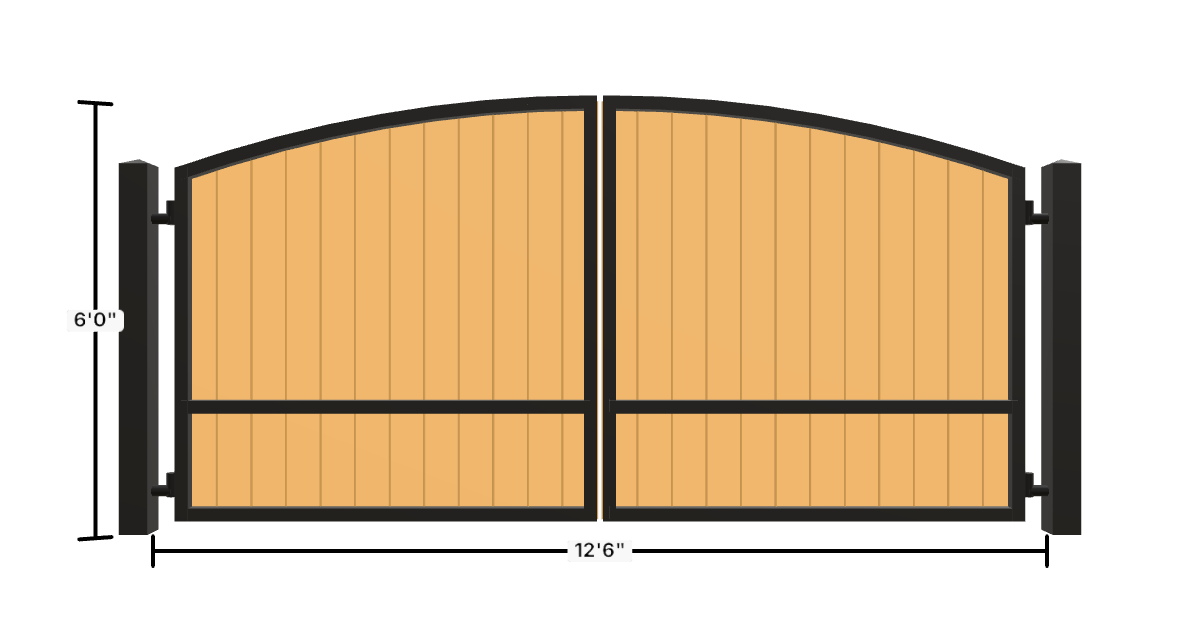 Drawing of the configured Driveway Gate, 12'6" wide × 6'0" high, with dimensions