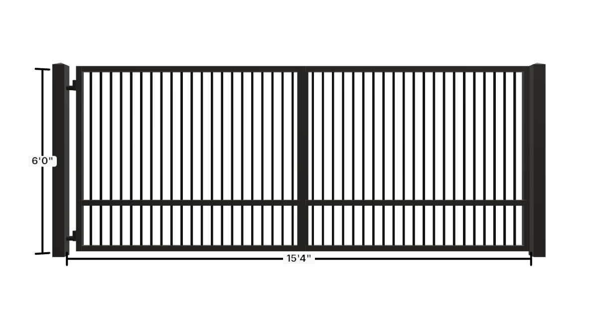 Drawing of the configured Driveway Gate, 15'4" wide × 6'0" high, with dimensions