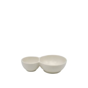 Tulu Porselen Minimal Sunum 17,5*11 cm 2 Bölmeli Yuvarlak - Krem ULTA3922 - TULU PORSELEN