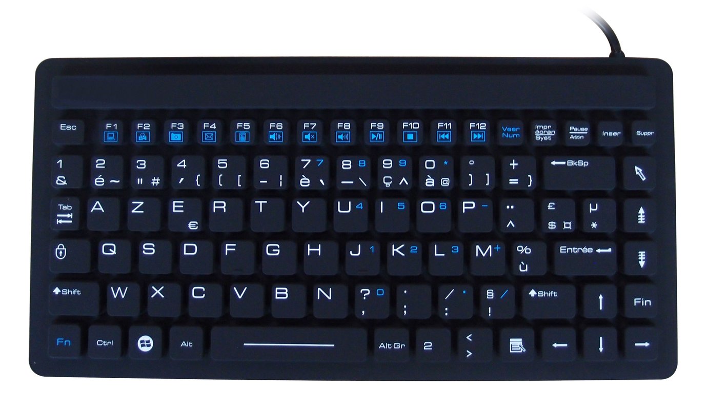 CL-IP68 : Clavier Indus compact noir, étanche silicone IP68 USB
