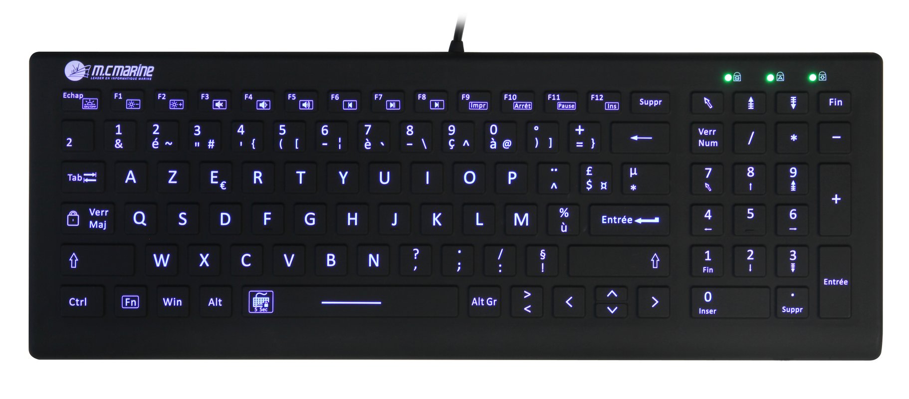CL-IPRE : Clavier Indus noir rétroéclairé, étanche silicone IP68 USB