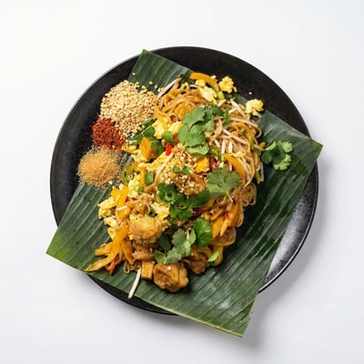 Famous Pad Thai z makaronem ryżowym, tofu, jajkiem, shiitake i kiełkami mung – aromatyczne danie azjatyckie w restauracji