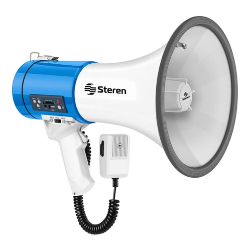 Megafono Steren de 25W,MG-260, Con Reproductor MP3 Aux 3.5MM Microfono Tipo Patrullero