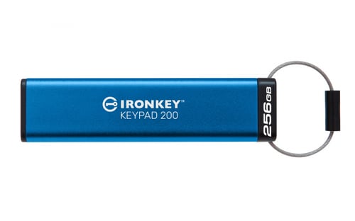 Memoria USB 256 Kingston IKKP200/256GB Ironkey Keypad 200, USB3.2/IP68/Color Azul