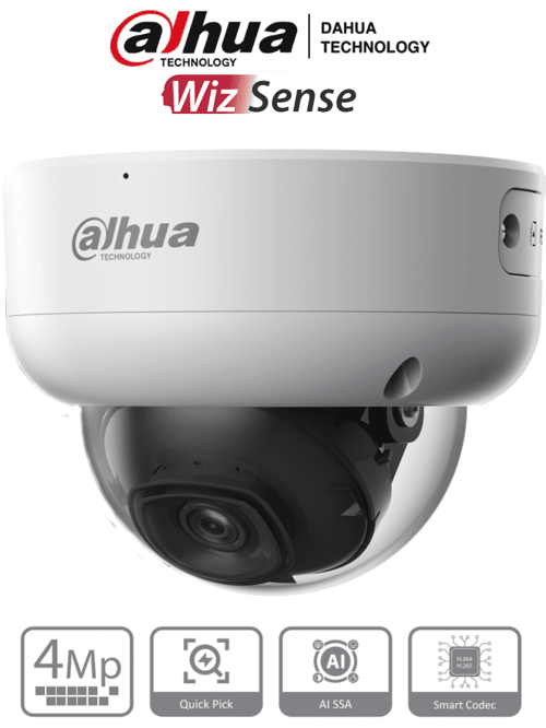 Camara IP Domo Dahua IPC-HDBW3441E-AS-S2 4MP Con IA/ WizSense/ Lente de 2.8 MM/ 107° de Apertura/ IR de 50 Metros/ SMD 4.0/ AI SSA/ 1 E&S de Alarma y Audio