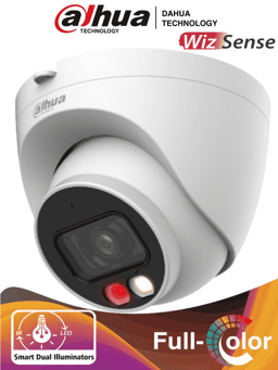 Camara Domo IP Dahua DH-IPC-HDW2249T-S-IL 2MPx/Lente 2.8mm/Con Iluminador Dual Inteligente + Full Color/WizSense/107° de Apertura/IR 30m y Luz Visible/Microfono Integrado/WDR/Ranura para MicroSD/SMD Plus/PoE