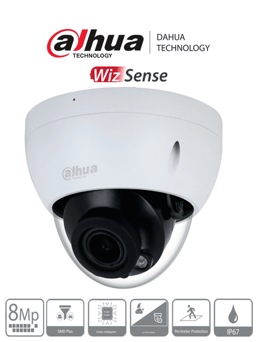 Camara IP Domo Dahua DH-IPC-HDBW2841R-ZS 8MP/Lente Mot. 2.7 a 13.5MM/IR 40 MTS/POE/WDR/H.265+/IP67/IK10