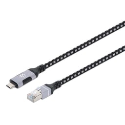 Cable de Red USB-C a RJ-45 Manhattan 394826 Gigabit Ethernet/2m/Cubierta Trenzada/Color Negro-Plateado