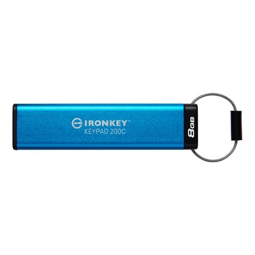 Memoria USB-C 8GB Kingston IKKP200C/8GB Ironkey Keypad 200C, USB Tipo C/IP68/Color Azul
