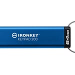 Memoria USB 64GB Kingston IKKP200/64GB IronKey Keypad 200, USB3.2/IP68/Color Azul