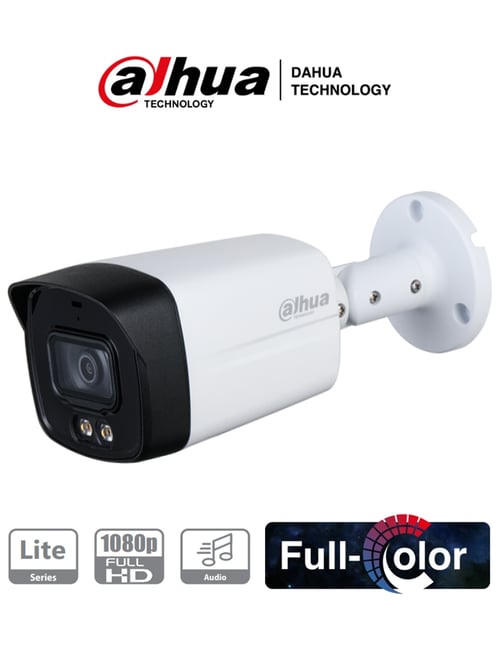 Camara Bullet HDCVI Dahua HFW1239TLM-A-LED Full Color 1080P/ Microfono Integrado/ Starlight/ Luz Blanca 40 MTS/ Lente 3.6MM/ IP67