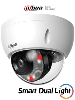 Camara Domo IP Dahua DH-IPC-HDBW2449E-S-IL 4MPx/Lente 2.8mm/101°/Dual Light 30m/WizSense/Proteccion Perimetral/SMD Plus/Ranura para MicroSD/PoE/IP67/IK10