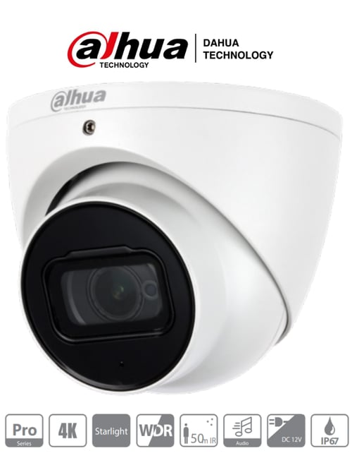 Camara Domo Eyeball Dahua HDW2802T-A 4K Starlight/ Lente 2.8 MM/ IR de 50 MTS/ WDR Real 120 DB/ Microfono Integrado+1 Canal de Audio/ IP67