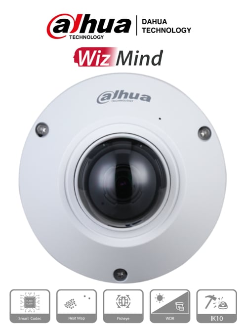 Camara Fisheye IP Dahua IPC-EB5541-AS 5MP/ Wizmind/ 360°/ H.265/ Conteo de Personas/ IP67/ IK10/ WDR Real/ POE/ Microfono Integrado