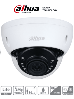 Camara Mini Domo Dahua DH-HAC-HDBW1500EN-0280B/5MPX/2.8MM/111 Grados de Apertura/IR de 30M/IP67/IK10/Soporta CVI/CVBS/AHD/TVI/Blanco