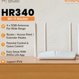Router Inalambrico IMOU HR340-IMOU WIFI / 2.4GHZ / 300MBPS / 1X100MBPS WAN / 3X100MBPS LAN / 4 Antenas 5DBI / DC12V0.5A
