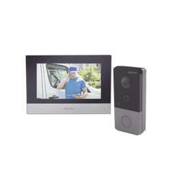 Kit de Videoportero IP Hikvision DS-KIS603-P, Frente de Calle IP65, Apertura Con Tarjeta Mifare, POE Estandar Con Llamada A APP de Smartphone (Hikconnect)