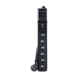 Barra de Multicontactos y Supresor de Picos CyberPower P604URC1 6 Contactos/2 USB 500J 125V/Negro