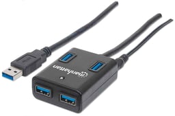 Hub USB 3.0 Manhattan 162302, Supervelocidad 4 Puertos con Adaptador de Energia