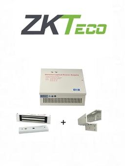 Paquete de Contrachapa Magnetica ZKTECO LM1805 + YP902123 + LMB180ZL/120KG/Incluye Soporte Para Instalacion en ZL/Gabinete de Energia Con Salida de 12VDC/Soporta Bateria de Respaldo