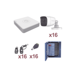 Kit TurboHD Hilook 1080P Lite DVR 16 Canales/ 16 Camaras Bala 2.8MM/ Transceptores/ Conectores/ Fuente de Poder Profesional Hasta 15VCD para Larga Distancias, KH720P16EW