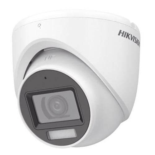 Cámara Luz Dual Hikvision (IR + Luz Blanca)/ Domo TurboHD 2 Megapixel (1080P)/ Luz Blanca 20 MTS / Lente 2.8 MM / 30 MTS IR Exir / Exterior IP67 / 4 Tecnologías / Micrófono Integrado, DS-2CE76D0T-LMFS