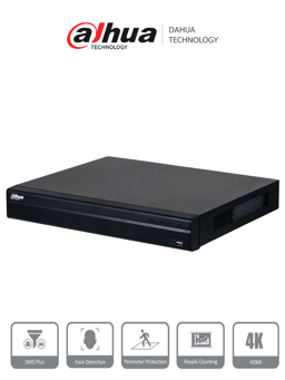 NVR 32 Canales Dahua DHI-NVR4232-16P-4KS3, 16 Puertos POE, Rendimiento 160 MBPS, 2 Bahias Disco Duro, 4&2 E&S Alarma, Wizsense, 2 Canales SMD Plus