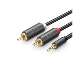 Cable Adaptador de 3.5MM Macho a 2 RCA Macho, Ugreen 10512, 3 Metros, Blindaje Multiple, ABS, Alta Calidad, Color GRIS