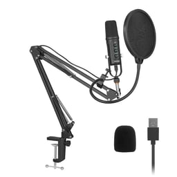 Kit Micrófono Condensador Alámbrico Yeyian YSA-UCHQ-01 / Incluye Soporte De Brazo-Escritorio / Filtro Pop / Cable USB A-B / 20000 Hz / Negro