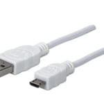 Cable USB 2.0 A Macho/ Micro-B Macho Manhattan 323987 de 1Metro, color Blanco