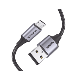 Cable USB-A A Micro USB Ugreen 60146 1 Metro, Carga Rapida,QC 3.0/2.0, FPC, AFC, 480 MBPS Recarga Hasta 18W, Caja de Aluminio, Nylon Trenzado, Color Negro