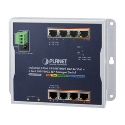Switch Industrial POE Administrable de Pared Planet WGS-4215-8P2SM Capa 2, 8 Puertos Gigabit POE 802.3AT y 2 Puertos 100/ 1000X SFP