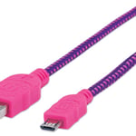 Cable Micro-B USB de 1.8 Metro Manhattan 352741, Color Rosa/ Morado, de Alta Velocidad con Recubrimiento Textil