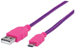 Cable Micro-B USB de 1.8 Metro Manhattan 352741, Color Rosa/ Morado, de Alta Velocidad con Recubrimiento Textil