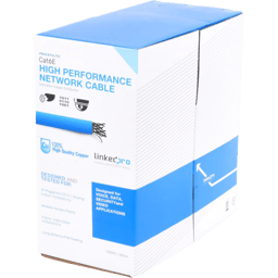 Bobina de Cable CAT6 LinkedPro by Epcom PRO-CAT-6-LITE-V2 de 24 AWG/Alto Rendimiento/ETL/UL/Súper Flexible/para Aplicaciones de Videovigilancia/Video HD y Redes de Datos/Uso Interior/305 m/Azul