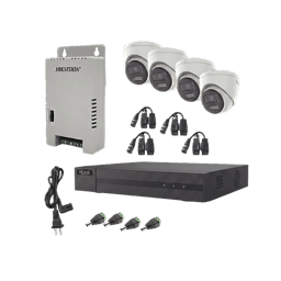 Kit de Videovigilancia Hilook HL-2080P-4E-TWA/Audio Bidireccional TURBOHD 1080P/DVR Metalico 4 Canales/4 Camaras Eyeball (Exterior) Con Bocina y Microfono Integrado/1 Fuente de Poder