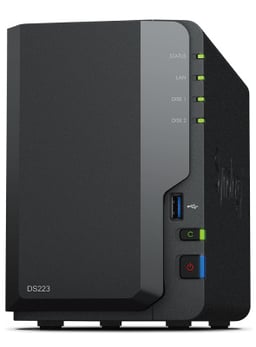 Servidor NAS Synology DS223 2 Bahias Nucleo Cuadruple 1.7GHZ, 2GB DDR4, Lan Gigabit X1, USB 3.2 X3, SATA, Hot-Swap, Realtek RTD1619B