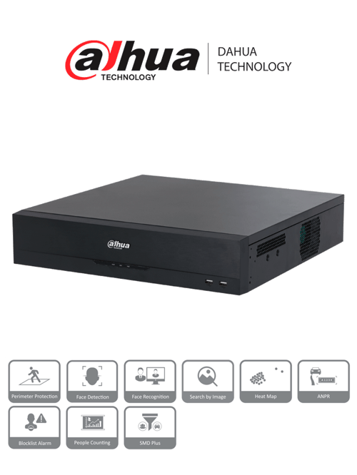 NVR 64 Canales Dahua DHI-NVR5864-16P-EI IP4K 16 Puertos POE/RAID0/1/5/6/10/384 MBPS/ IA Por Grabador: Deteccion y Reconocimiento de Rostros