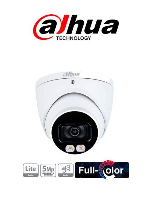 Camara Domo Dahua HDW1509T-A-LED Full Color De 5MP/ Lente 3.6 MM/ Microfono Integrado/ Leds para 40M/ Starlight/ IP67
