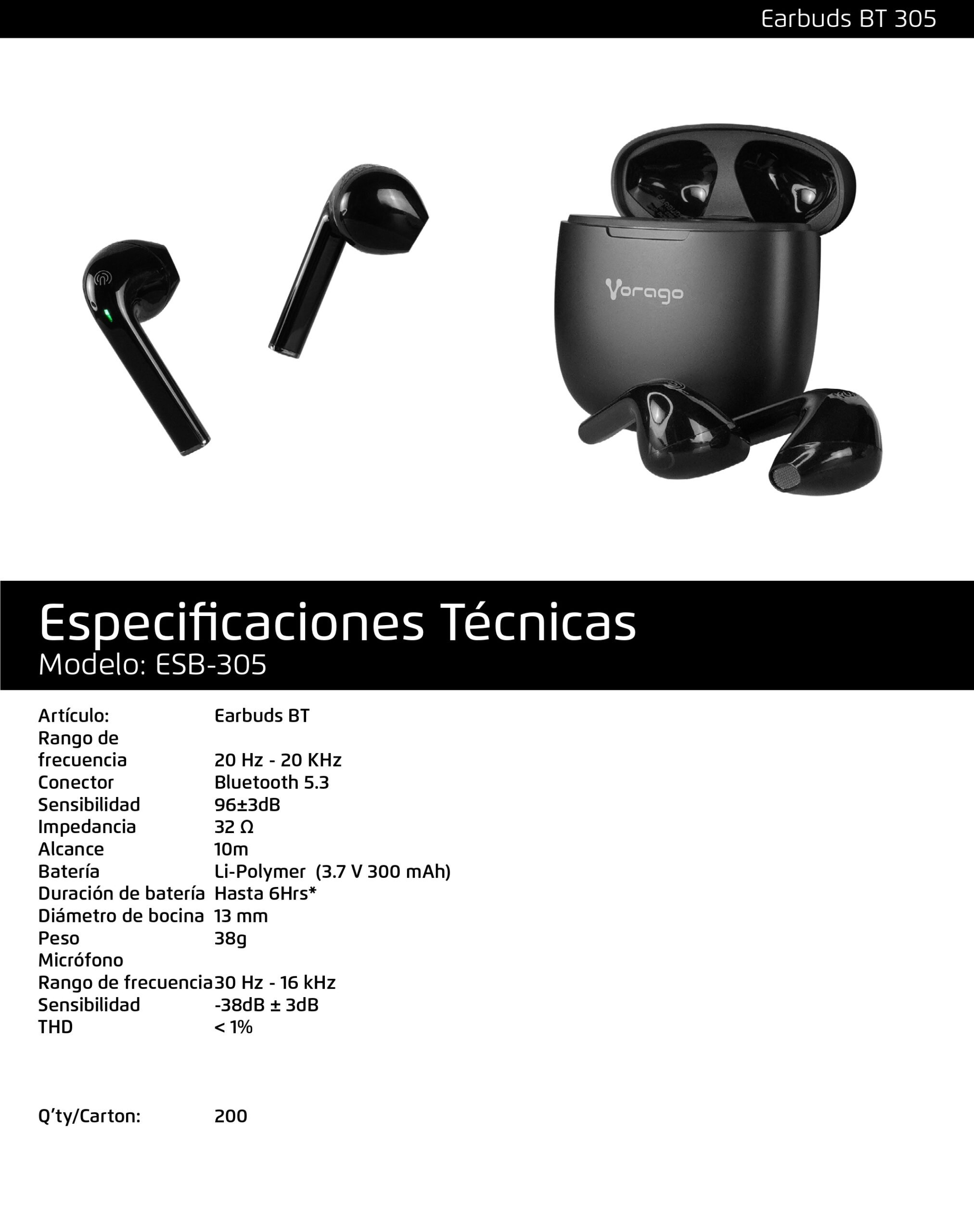 Esb Audifonos Bluetooth Vorago Audifono Vorago ESB-305 Bluetooth