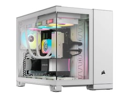 Gabinete Corsair iCUE LINK 2500X RGB con ventana, micro-tower, ATX / Mini-ITX / Micro ATX, USB 3.1, sin fuente, 2 ventiladores RGB instalados, blanco