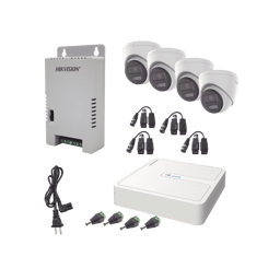 Kit DVR 4 Canales TURBOHD Hilook HL-1080P-4E-TWA de 2MP/4 Camaras Eyeball/Exterior/Bocina/Microfo/Fuente de Poder/Accesorios