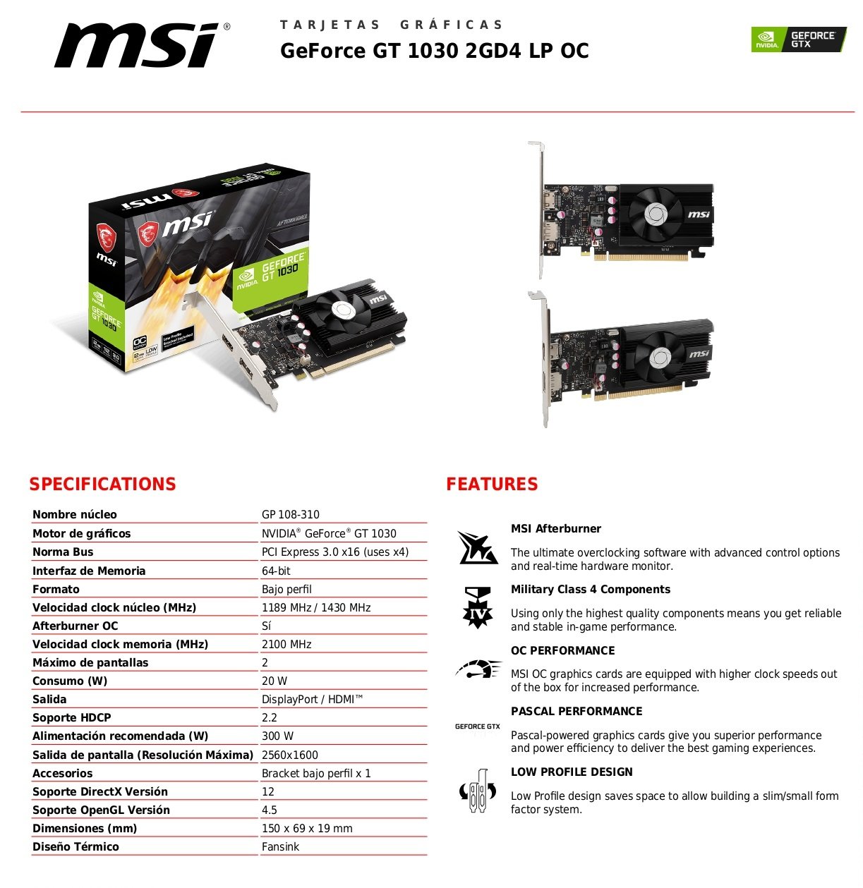 Itx 2gd4 Oc Gt 1030 Msi Aero Itx Oc MSI NVIDIA GeForce GT 1030