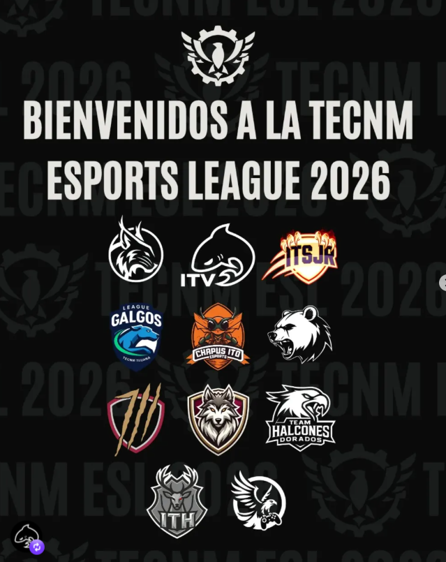 Póster de bienvenida a la TecNM Esports League 2026 con emblema de Tiburones ITVER